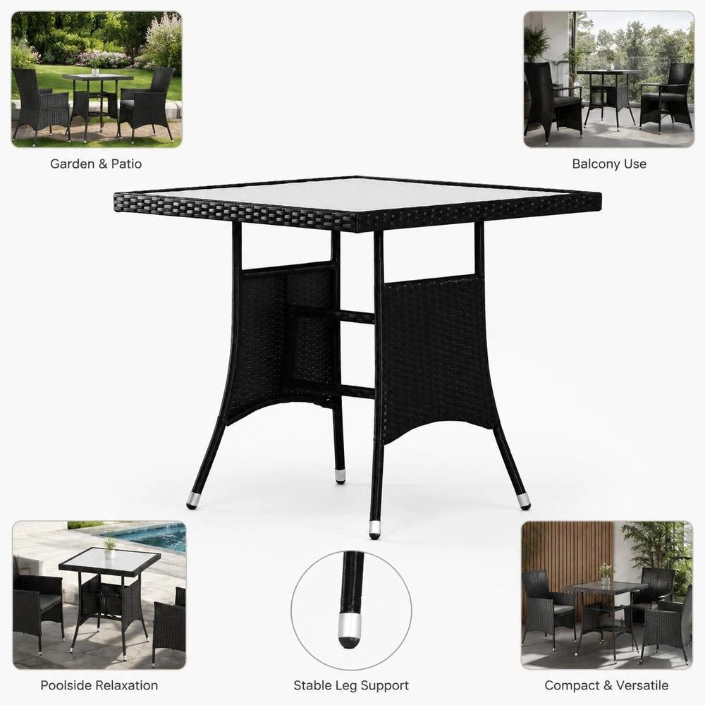 Garden Table, Black, 80 X 80 X 74 Cm, Poly Rattan