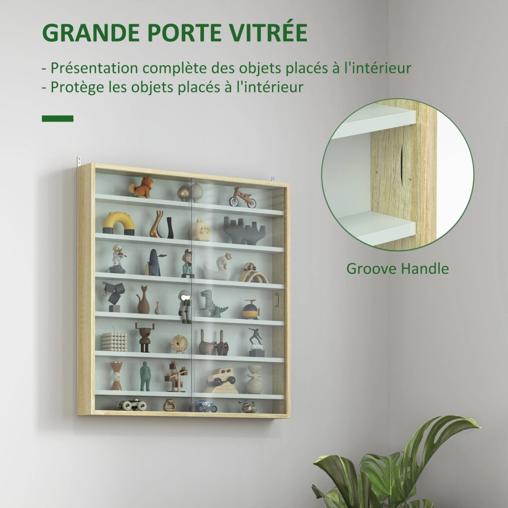 Libreria Vetrina a Muro con Ripiani Regolabili e Porte Scorrevoli in Vetro ¨C Minimal ¨C 80x9.5x83 cm