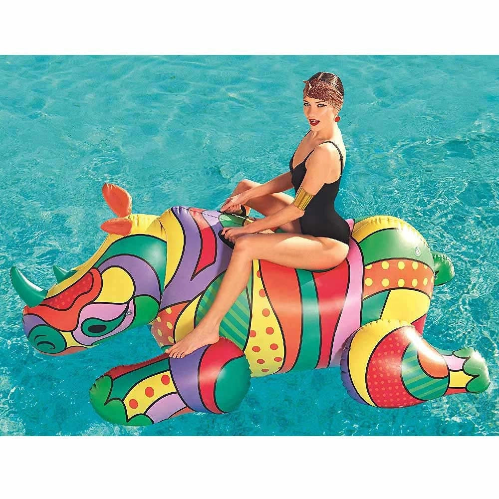 Trade Shop - Rinoceronte Fashion Cavalcabile Gigante 201 X 102 Cm Gonfiabile Multicolore -