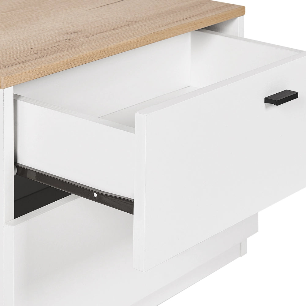 Comodino bianco con legno chiaro MDF 2 cassetti camera da letto scandinava