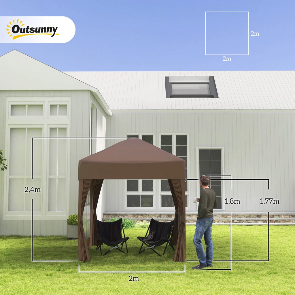 Gazebo pieghevole 4 pareti 2 finestre ¨C zephmum ¨C metallo marrone 2x2m