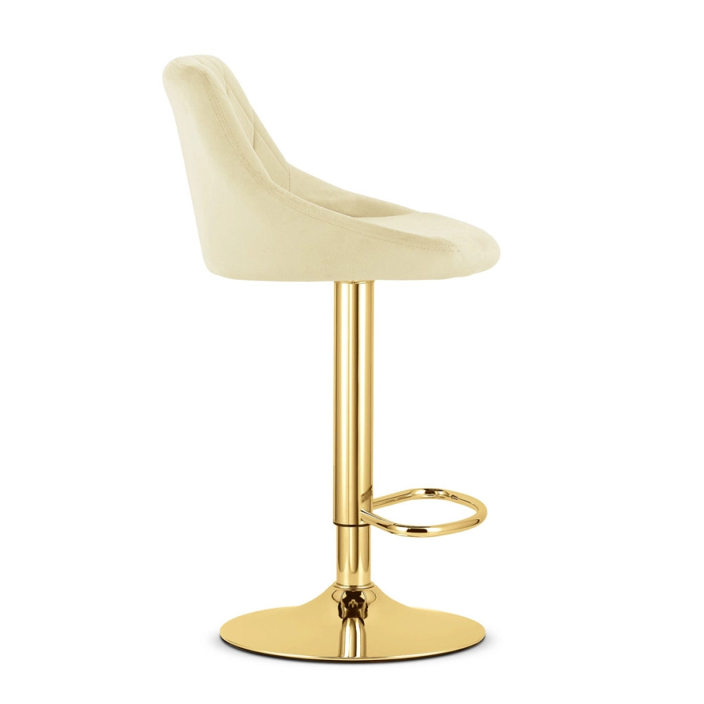 Sgabello girevole Kast in velluto beige e base oro