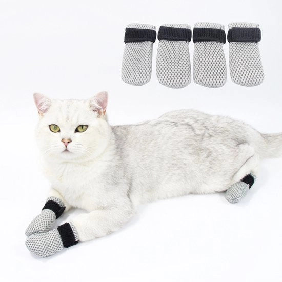 Calzature antiscivolo per gatti e cani, 4 pezzi, con tasche in mesh regolabile, idonee per piccoli cani, protezione per le zampe - Grigio, M