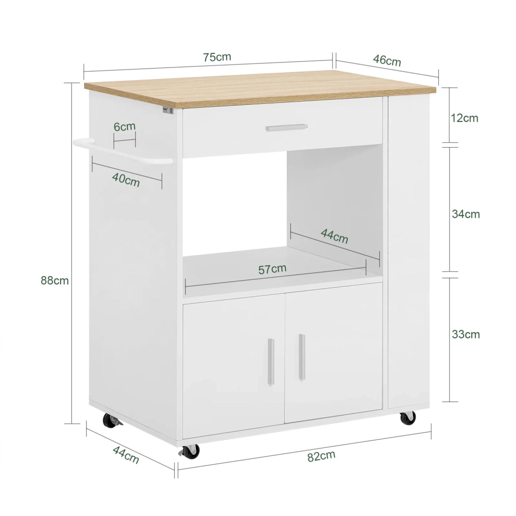 Carrello da cucina legno Mobiletto cucina salvaspazio con cassetto e armadietto 82x46x88 cm Bianco FKW113-WN SoBuy