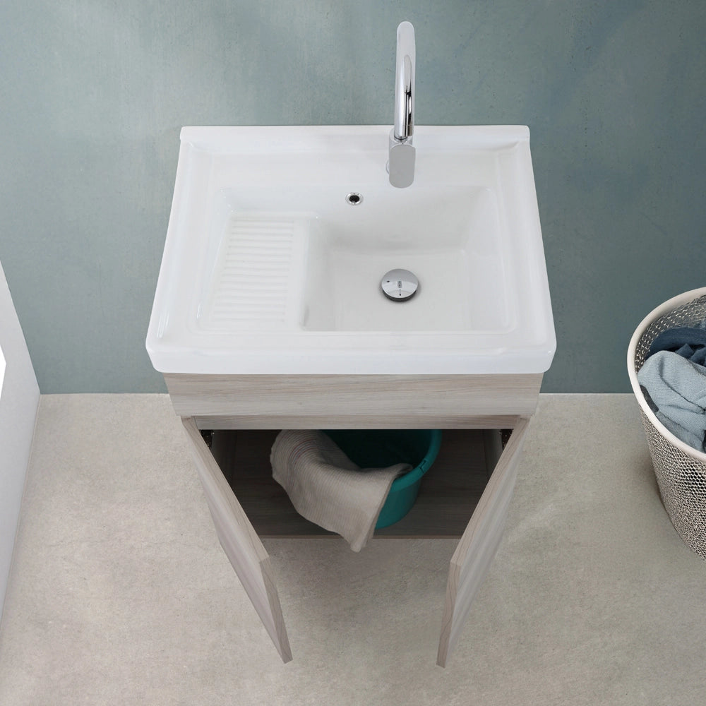 Mobile lavatoio 60x46,8 cm rovere grigio con vasca in ceramica bianca