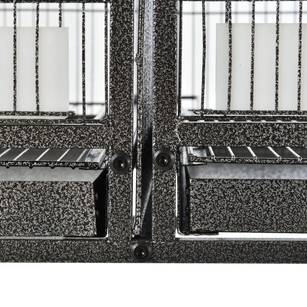 Voliera Doppia Gabbia per Uccelli 95x45,5x102 cm in Metallo con Ruote Grigia