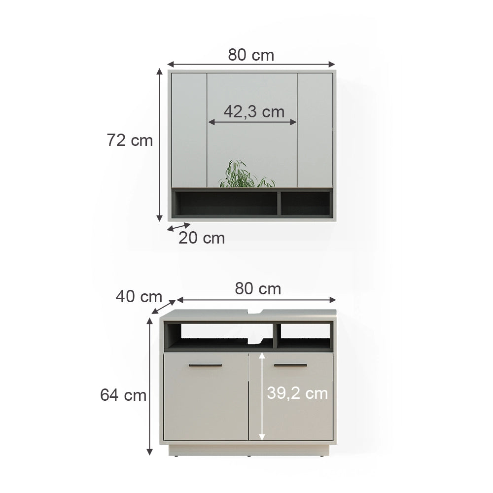 Vicco Set di mobili da bagno Grigio 2 parti