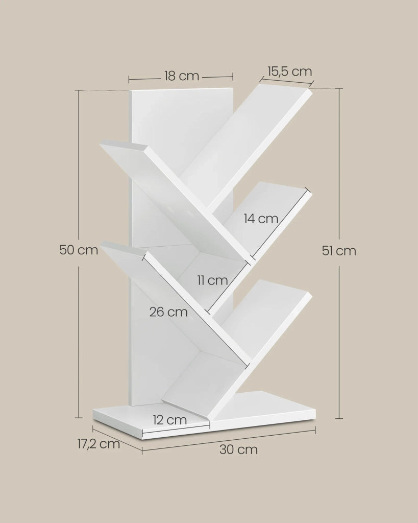 Libreria ad albero indipendente a 5 ripiani scaffale angolare salvaspazio con ripiani per camera da letto soggiorno ufficio bianco 12_0004211