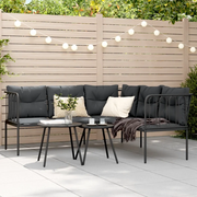 Divano Giardino con Cuscini Forma a L-Sofa da Giardino-Divanetto da esterno Nero Acciaio e Textilene 701626