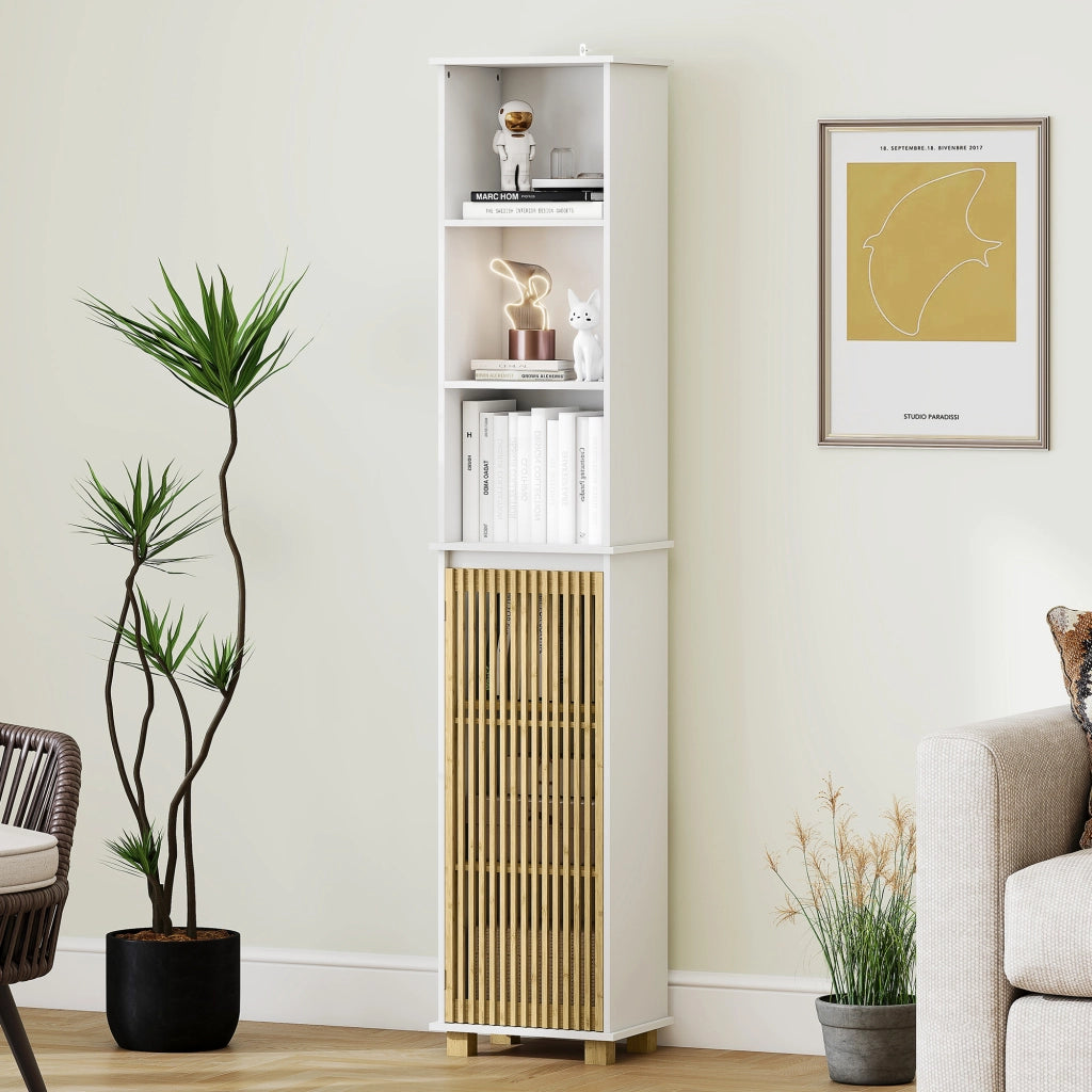 Colonna bagno con anta in bamb¨´ ¨C Xylo ¨C Bianco con ripiani aperti