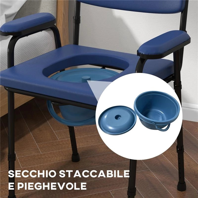 SEDIA COMODA 5 IN 1 PER ANZIANI E DISABILI PER WC E DOCCIA ALTEZZA REGOLABILE E SECCHIO RIMOVIBILE BLU