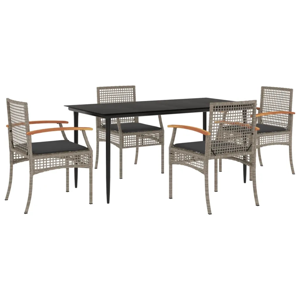 Set da Pranzo da Giardino 5 pz con Cuscini in Polyrattan Grigio