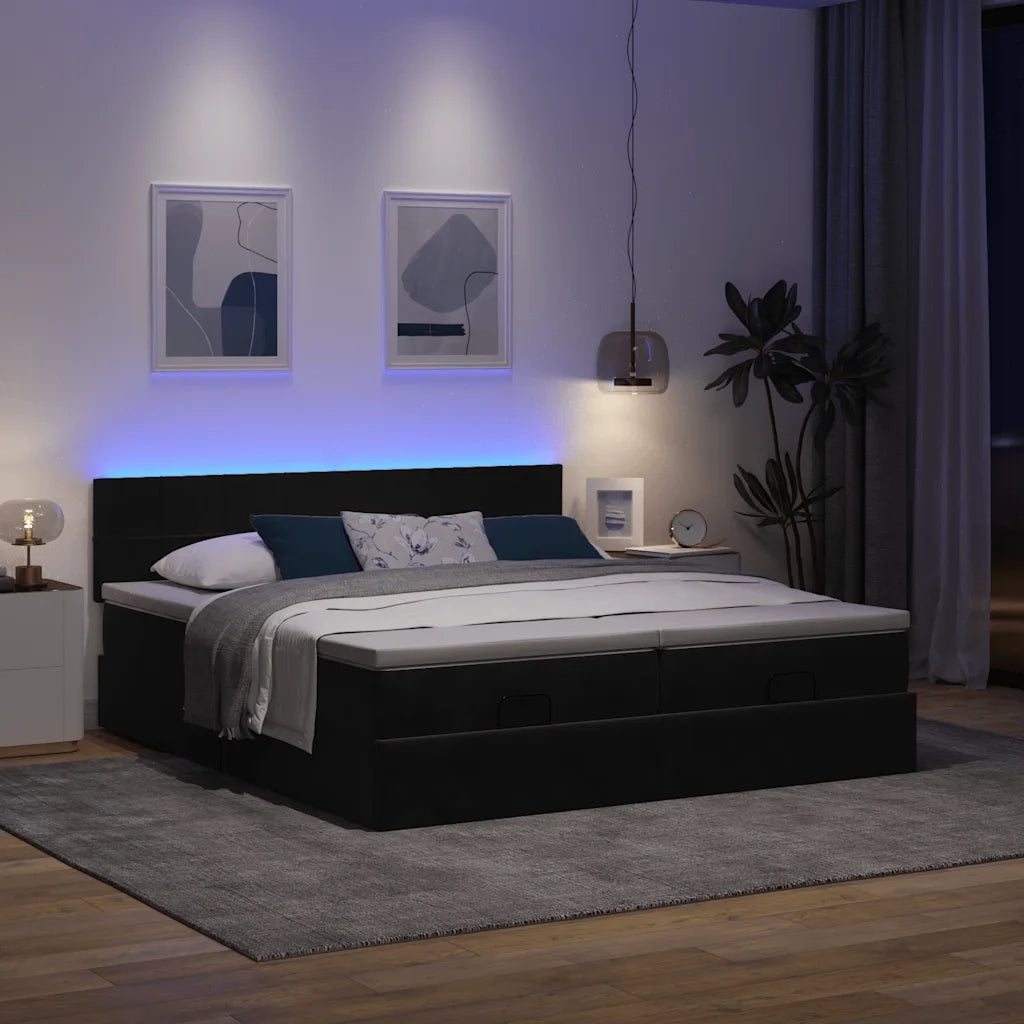 Struttura Letto Pouf con Materassi Nero 180x200 cm in Velluto 3312925
