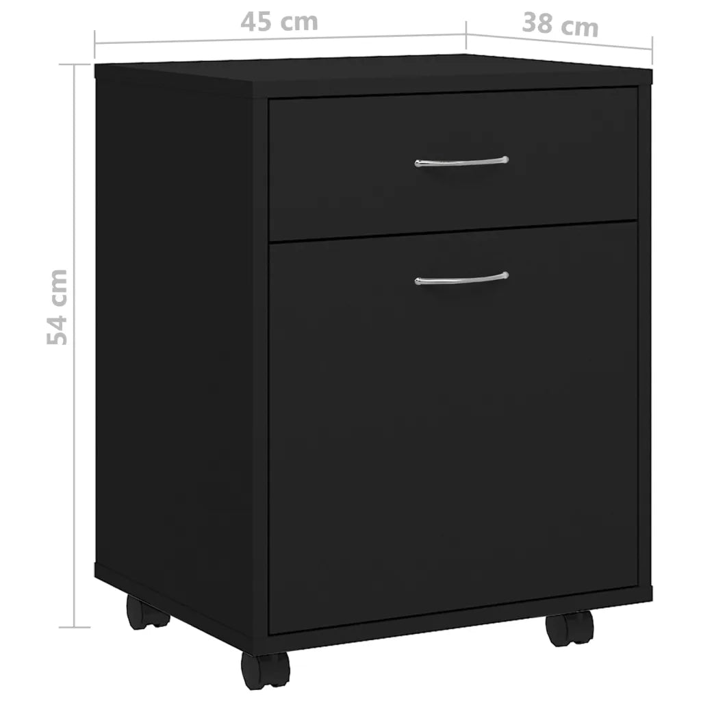 Mobiletto con Rotelle Nero 45x38x54cm in Legno Multistrato 808441