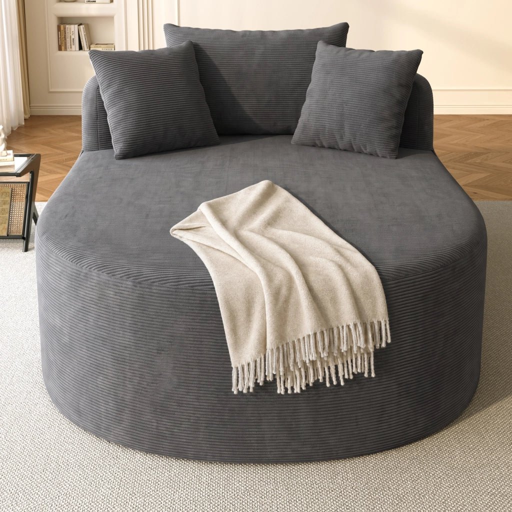 Poltrona relax ovale con seduta profonda e design compatto in velluto a coste - grigio