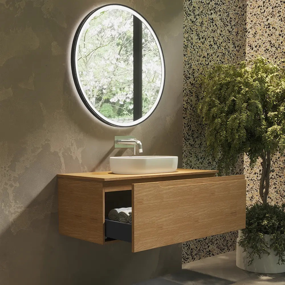 Mobile bagno sospeso 100 cm un cassetto rovere chiaro con top  | Moor