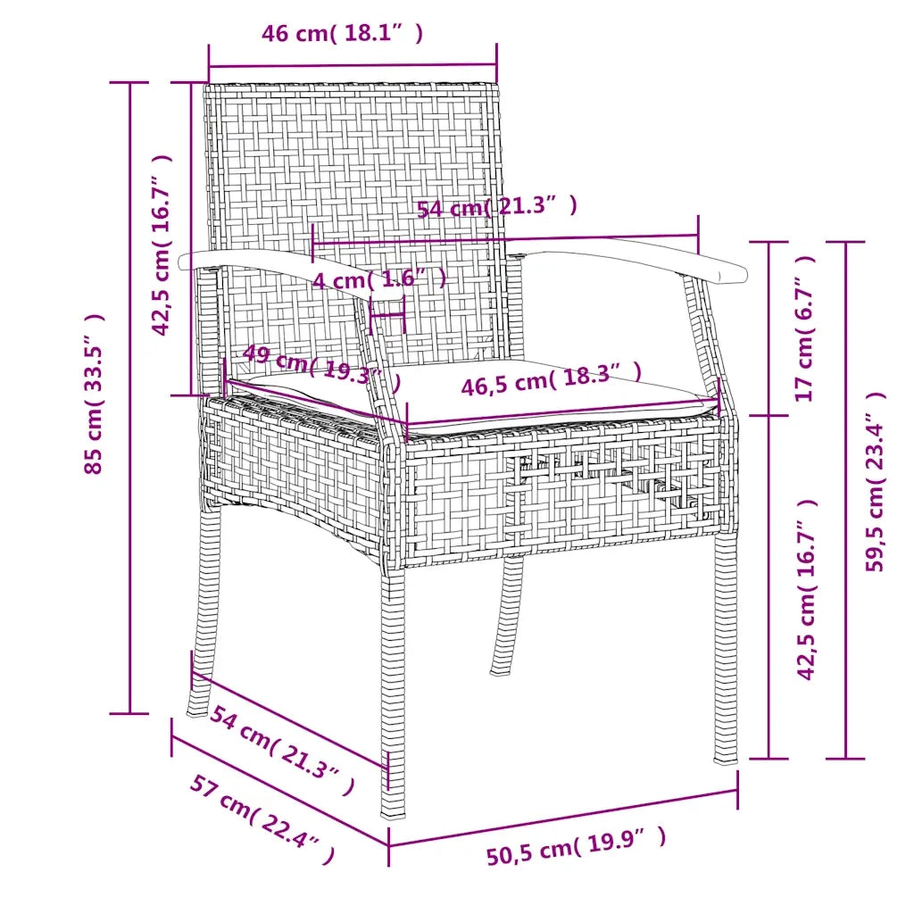 Set da Pranzo da Giardino 7 pz Nero con Cuscini in Polyrattan 3213564