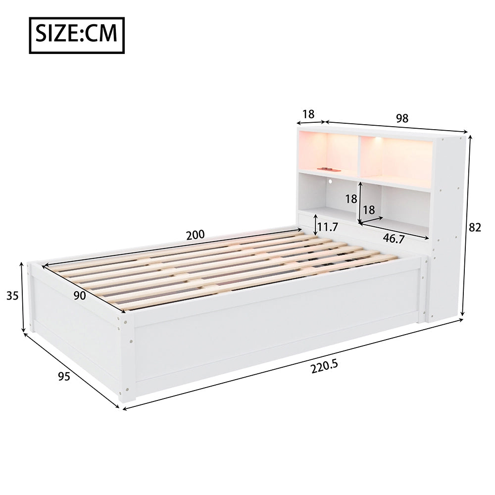 Divano letto-Xylo-90x200 cm-LED, multipresa, legno bianco