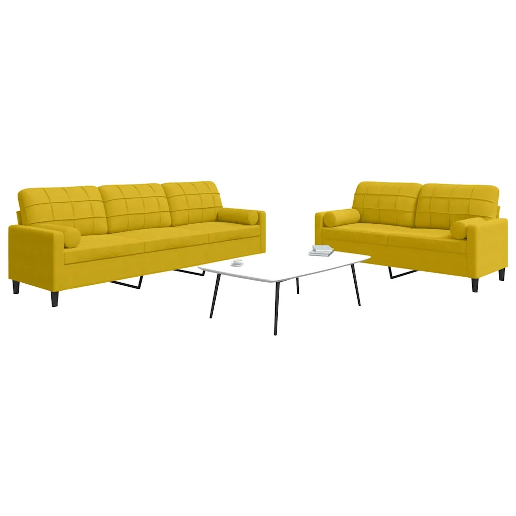 Set di Divani 2 pz con Cuscini e Rinforzi Giallo in Velluto
