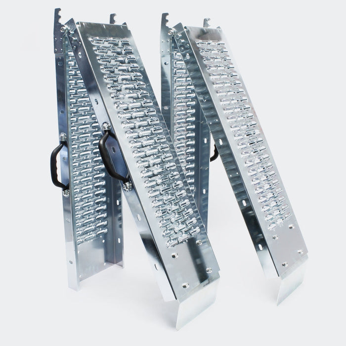 Set di 2 rampe di carico pieghevoli multiuso binario di collisione in acciaio zincato 180 x 22,5 cm fino a 400 kg grigio 3416096