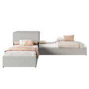 Letto Combinato 90x200 cm; Letto Singolo; Estraibile; con Contenitore e 2 Cassetti in Lino Grigio