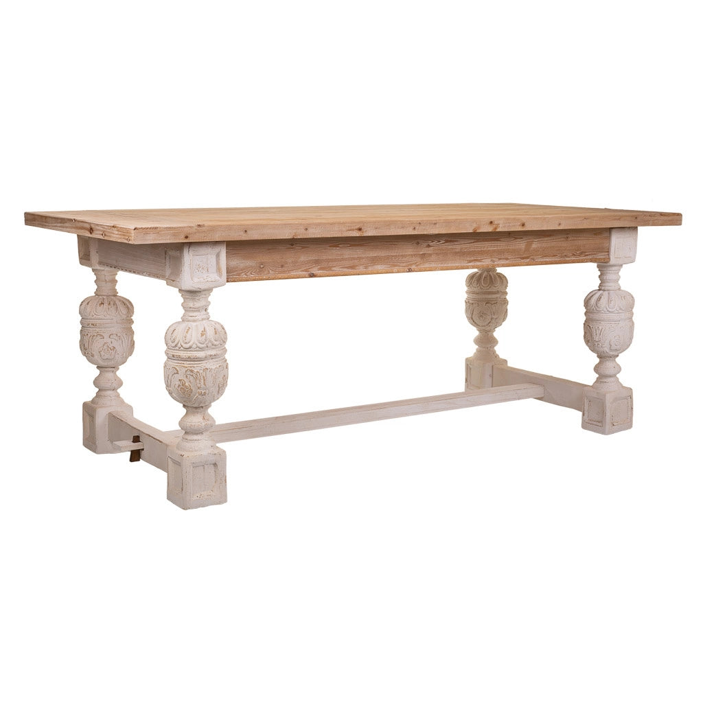 Tavolo in legno intagliato bianco 200x90x78h
