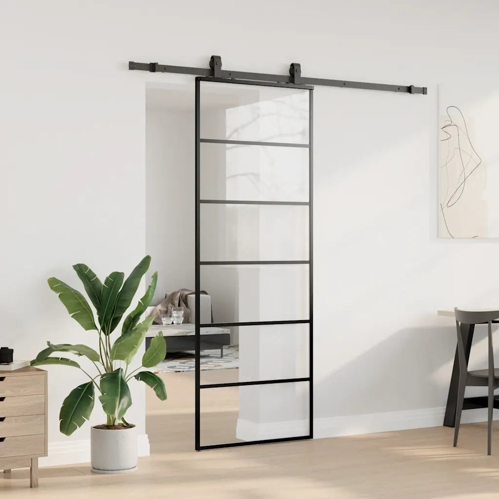 Porta Scorrevole con Ferramenta Nera 76x205 cm in Vetro ESG