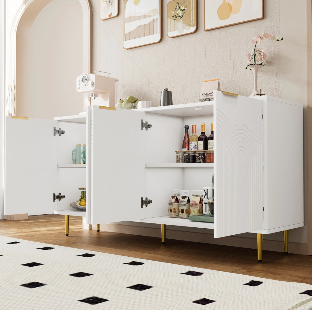 Credenza 4 ante bianca 160x40x80 cm con ripiani regolabili