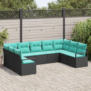 Set di divani con cuscino 9 pcs Nero polyrattan