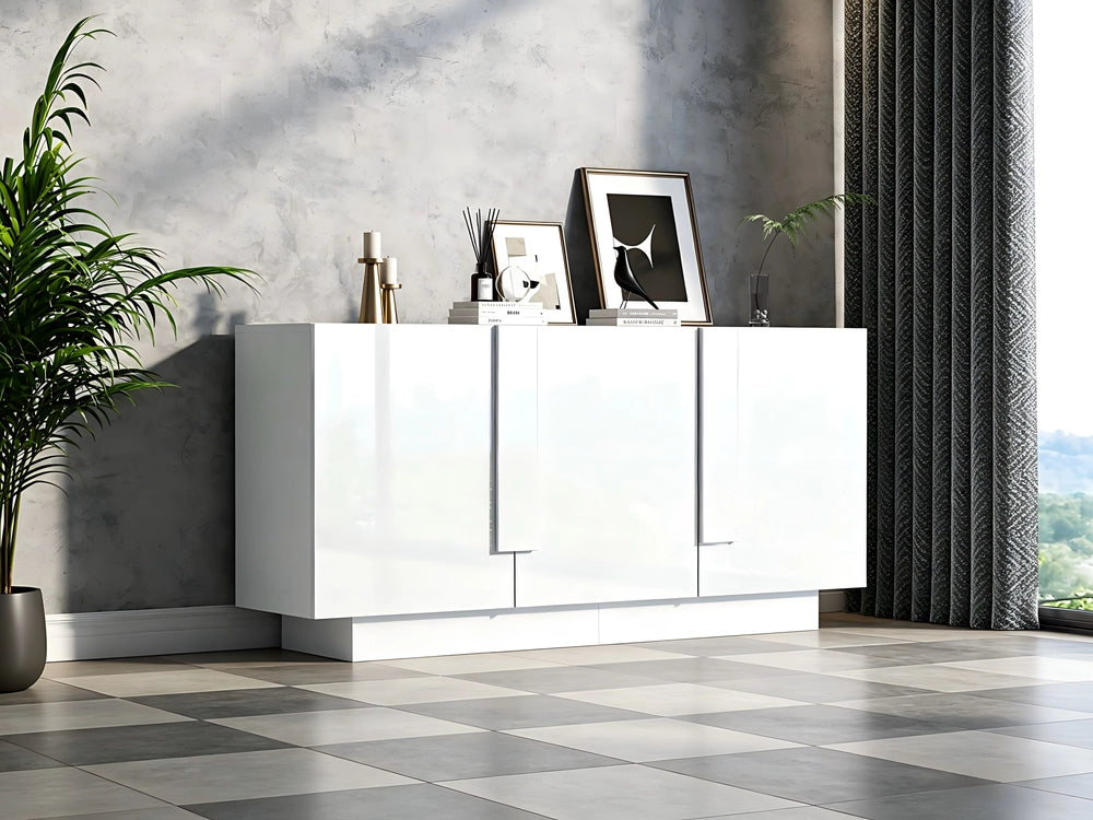 Credenza da Soggiorno con 3 Ante e 6 Ripiani ¨C MINIMAL ¨C Bianco Lucido, 160x60x35