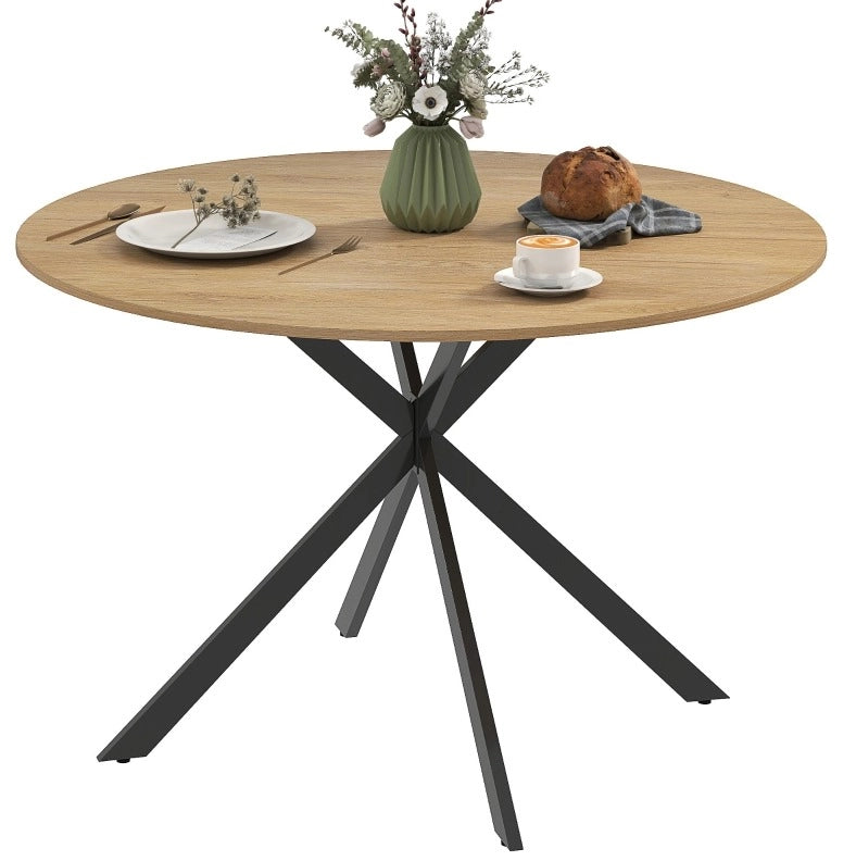 Tavolo da pranzo rotondo ?120 cm con gambe a X in acciaio; piano in legno; naturale