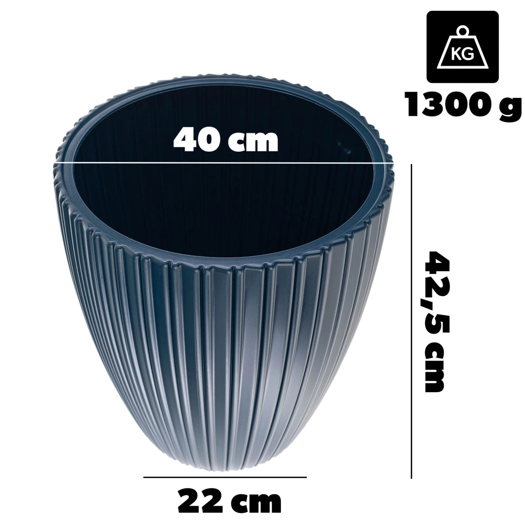 Vaso da fiori KADAX 40 cm, coperchio, inserto, vaso da fiori in plastica blu
