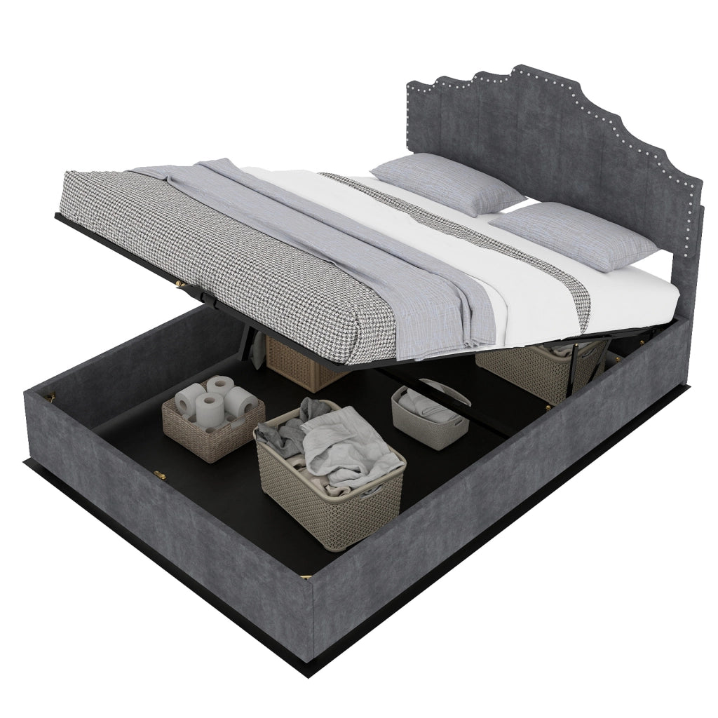Letto Contenitore Imbottito ¨C MINIMAL ¨C Grigio 160x200 con Testiera, Idraulico