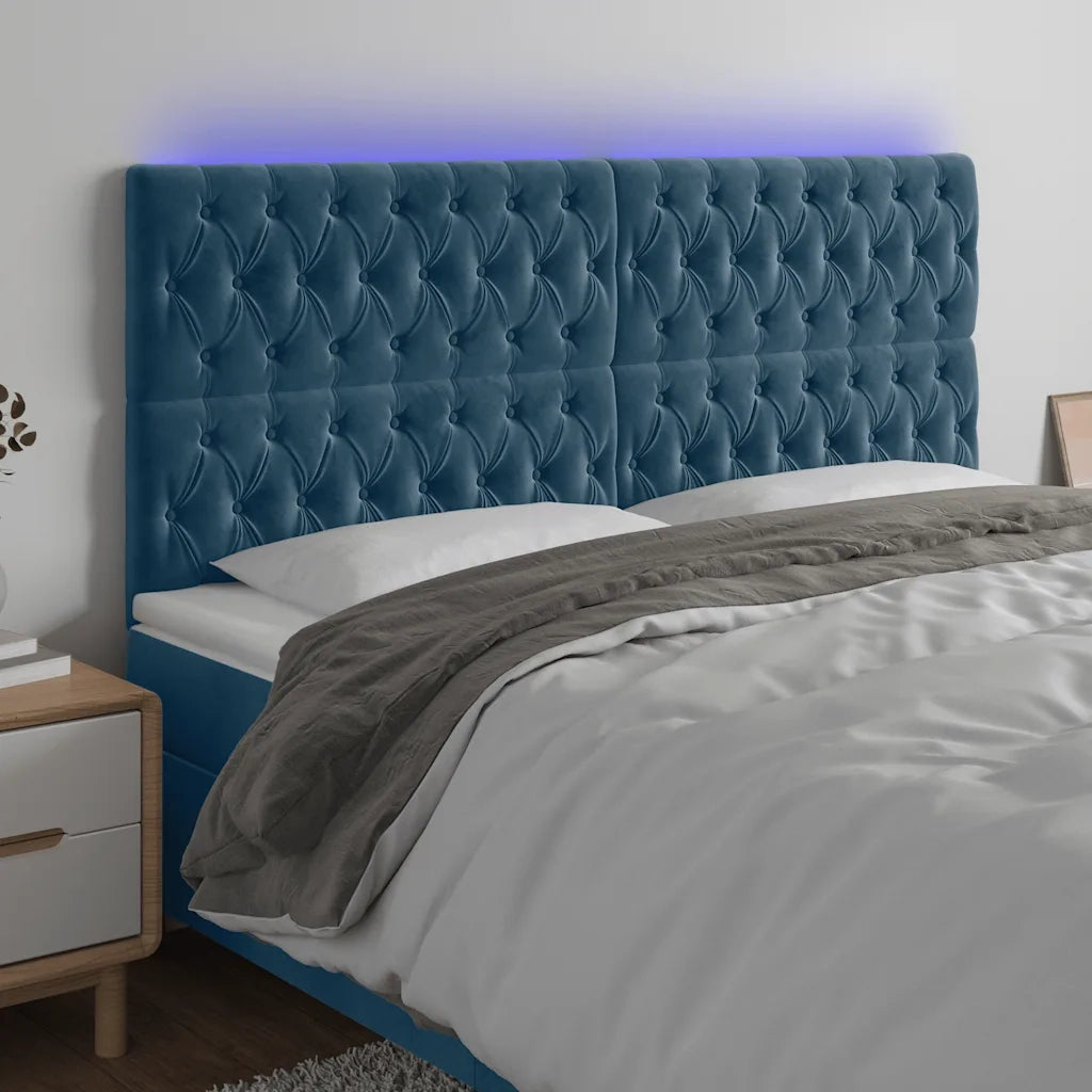 Testiera a LED Blu scuro 180x7x118/128 cm in Velluto 3122824