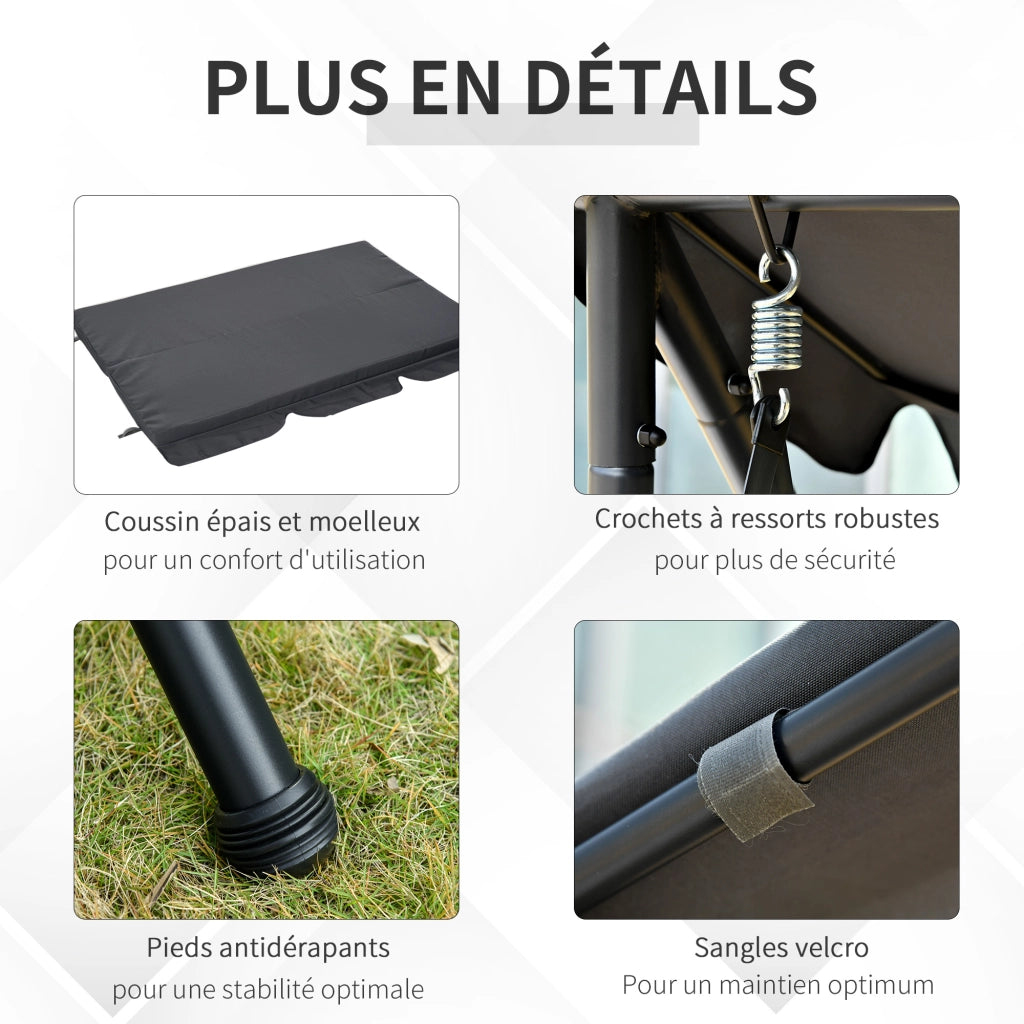 Amaca da Giardino 3 Posti Convertibile con Materasso ¨C zephmum ¨C 200x125x170 cm Metallo Polyester Nero Antracite