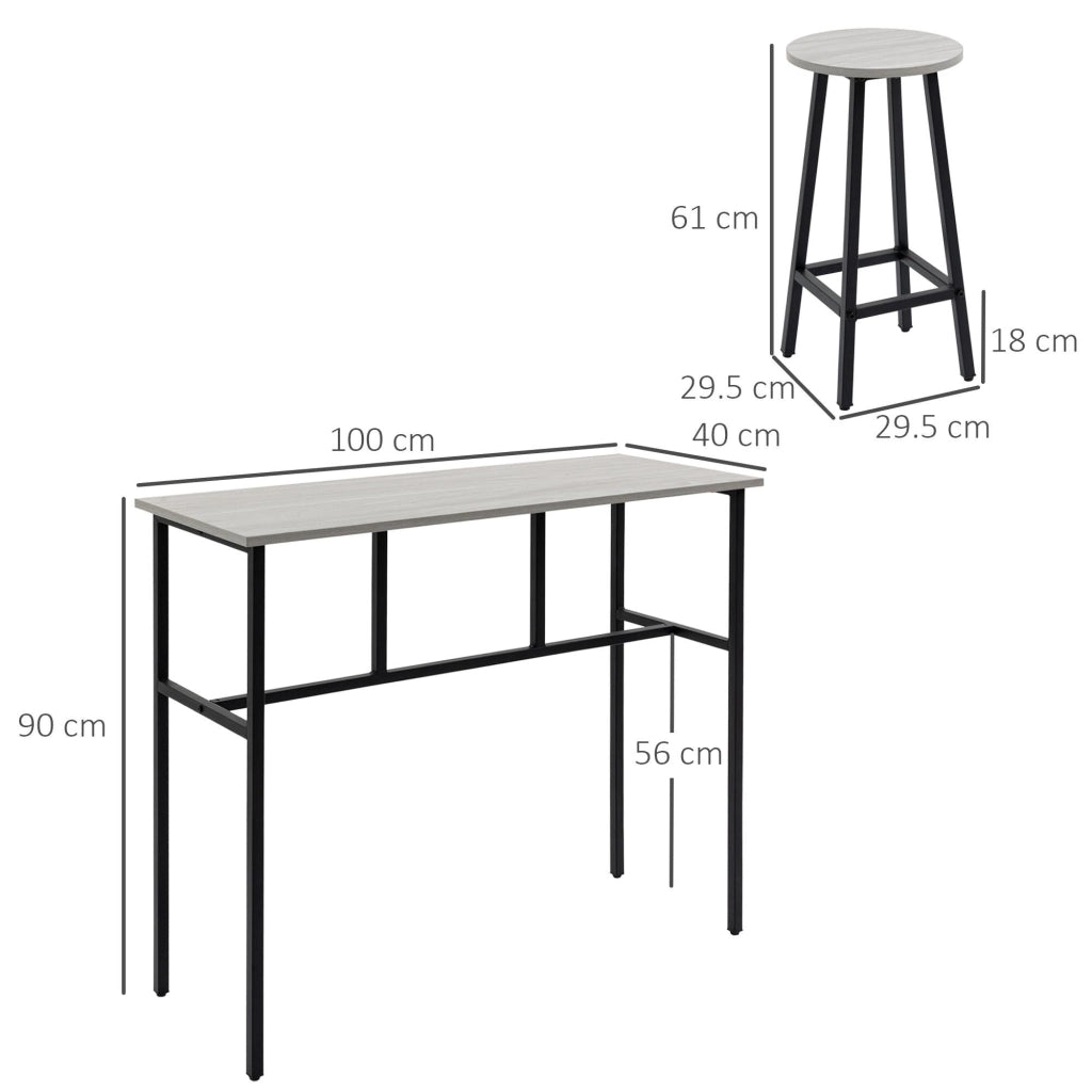 Set 2 Tavoli Alti 100x40x90 cm e 4 Sgabelli Grigio
