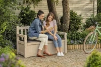 Panchina Contenitore da Giardino Eden, 265L, Effetto Legno, Beige/Marrone, 140x60x84H cm
