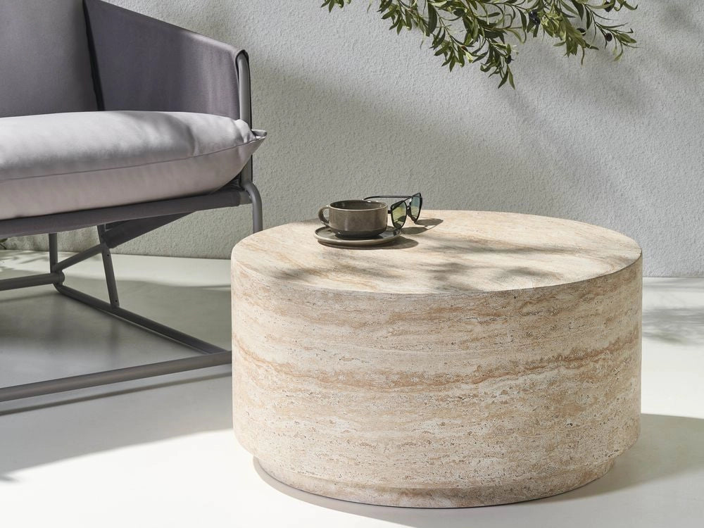 Tavolino effetto travertino Piano impiallacciato simil-pietra Design moderno Beige Design moderno Soggiorno