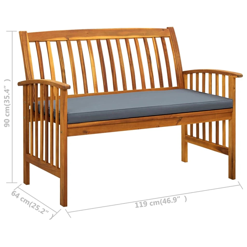 Panca da giardino mobili da esterno per patio mobili da terrazza con cuscino 119 x 64 x 90 cm legno massello di acacia 02_0011346
