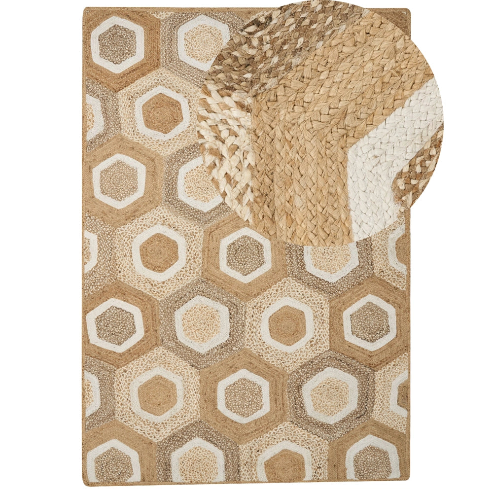Tappeto corridoio in iuta beige intrecciato a mano con motivo geometrico 160 x 230 cm ingresso stile boho rustico