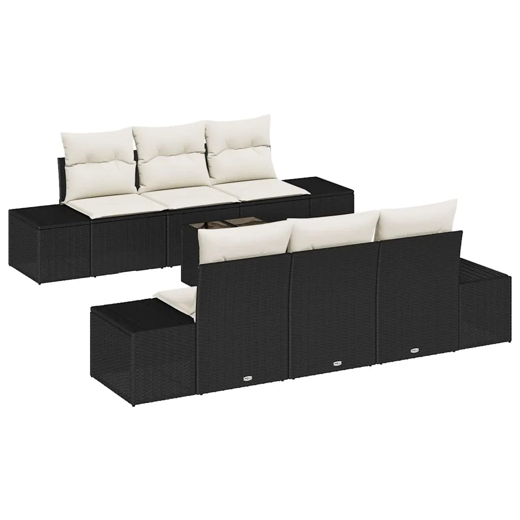 Set Divano da Giardino con cuscino 7 pcs Nero polyrattan