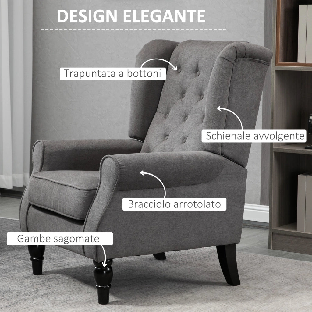 Poltrona da Salotto in Stile Francese 74x86x102 cm con Cuscini Sfoderabili Gambe in Legno Grigio