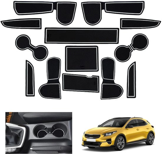 Antislipmattone in gomma per console centrale, mitten di presa e porta del vetro, compatibili con Kia Ceed XCeed accessori (bianco)