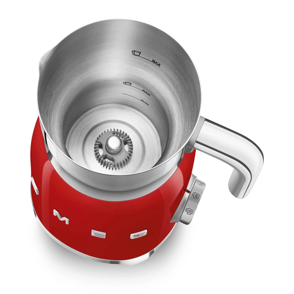 Smeg, montalatte multifunzione mff11rdeu, con sistema ad induzione, 6 programmi preimpostati, una funzione manuale, caraffa removibile da 600 ml, tappo misuratore, avvolgicavo integrato, 500w, rosso