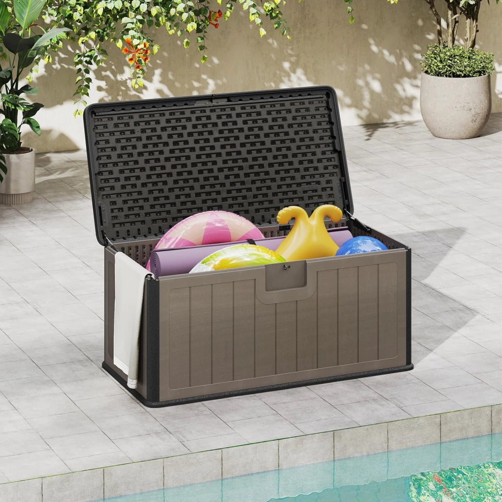 Contenitore per cuscini impermeabile da giardino con coperchio, 378 L, contenitore per cuscini da giardino, balcone, terrazza, piscina, cassapanca da giardino contenitore di stoccaggio outdoor