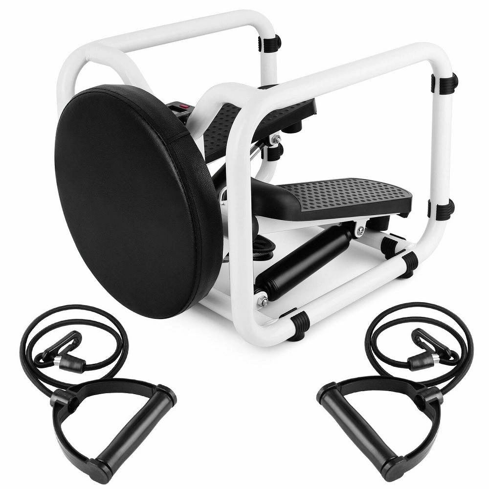 Trade Shop - Mini Stepper Multifunzione Con Bande Elastici Di Resistenza Seduta Fitness Casa -