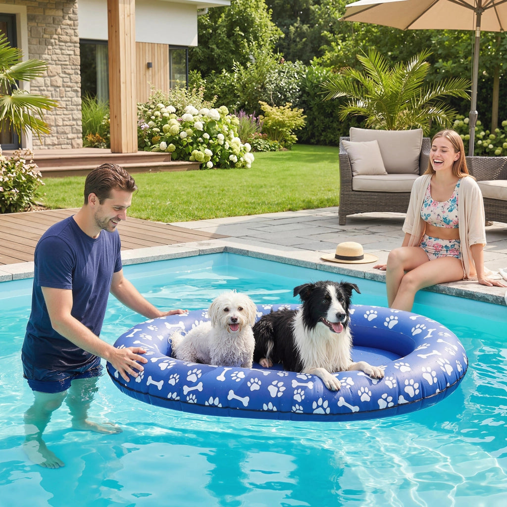 Galleggiante per Cani Gonfiabile 155x104x25 cm Pieghevole per Cani fino a 40 kg in PVC Blu