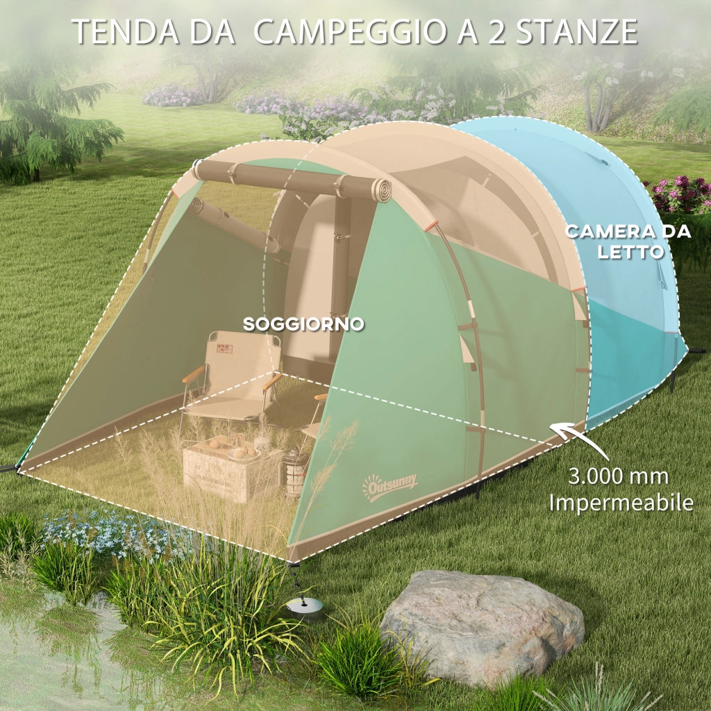 Tenda da Campeggio-Tenda per Escursionismo  3 Posti Impermeabile a Tunnel con Borsa di Trasporto, 460x260x190 cm, Verde