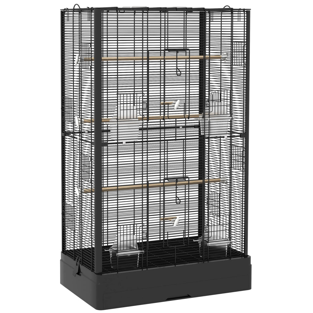 Gabbia per Uccelli 61x36.5x98 cm con Vassoio Estraibile e Posatoi Voliera per Pappagalli Nero
