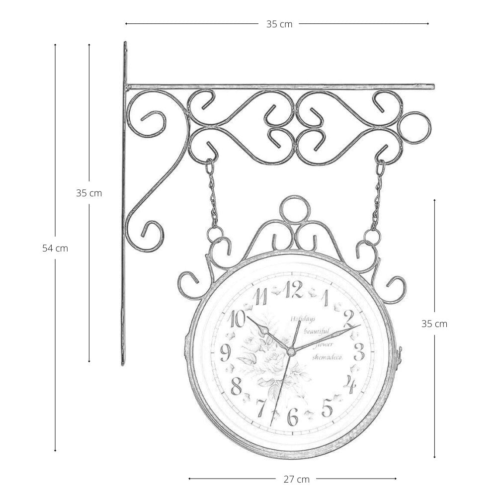 Orologio da Parete Bifacciale Stile Retrò con Staffa in Ferro